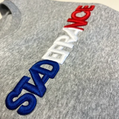 Broderie lettrage tricolore sur sweat